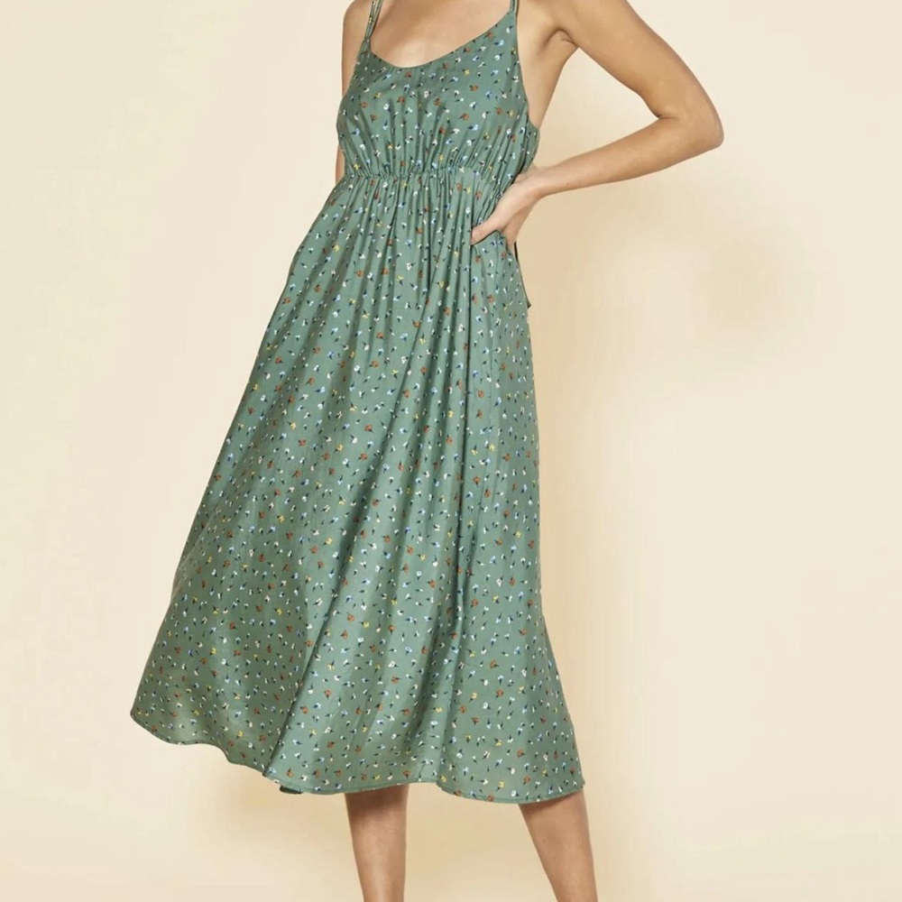 NWT Outerknown Cami Dress, Cotton/Silk, Green floral, Size XS